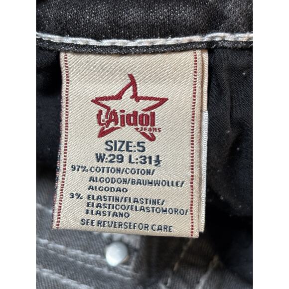 LA IDOL EMBELLISHED BLACK SKINNY JEANS SZ 5 Thick White Stitch Low Rise‎ - Picture 8 of 11